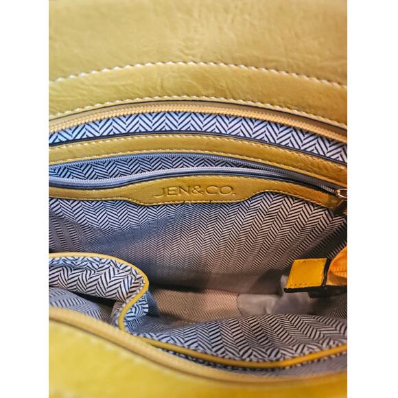 Jen & Co Vegan Leather Crossbody Bag Leopard Guitar Strap Amber Snap pocket - Picture 7 of 8